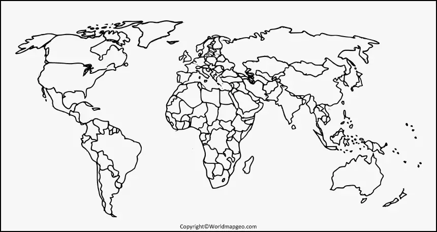 Blank World Map Outline With Printable Worksheet In PDF