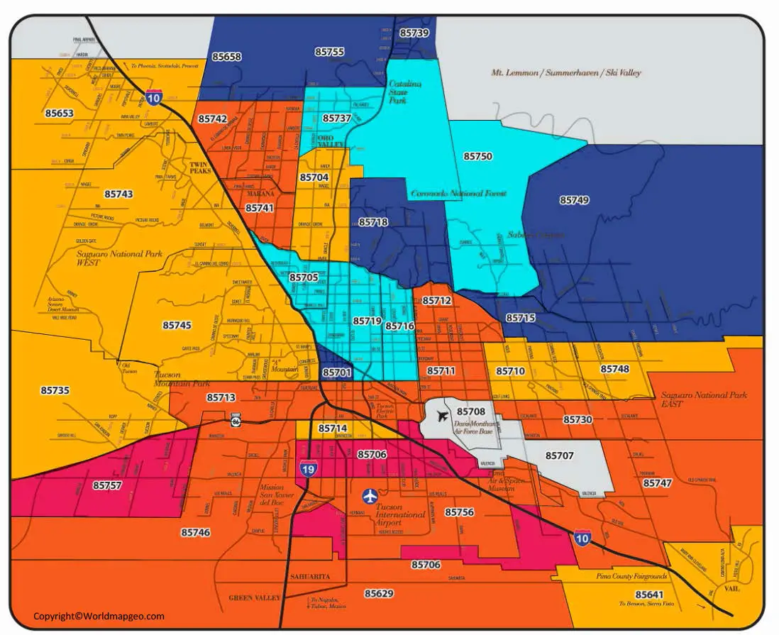 Tucson Zip Code Map Az Tucson Map By Zip Codes Printable