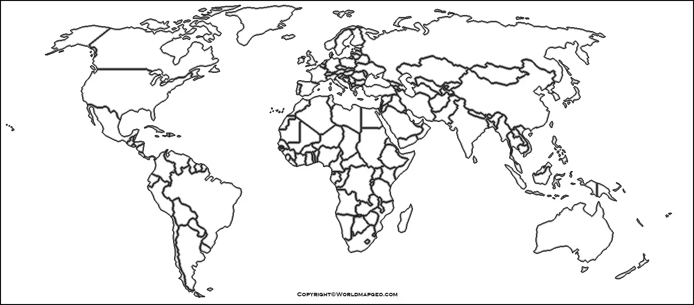 Political World Map Outline Printable PDF In Black White