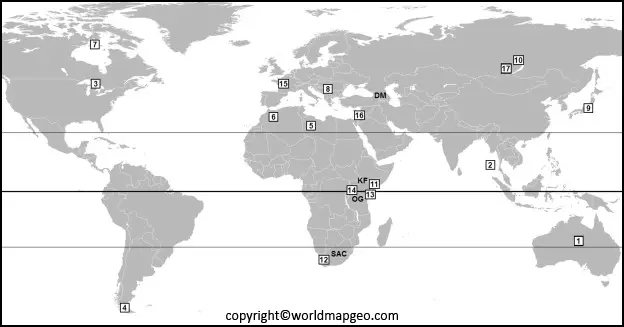 Blank Map World Equators and Tropics