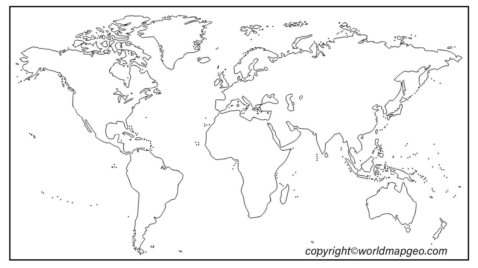 Blank World Map Outline with Printable Worksheet in PDF
