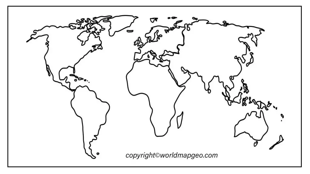 Blank World Map Outline with Printable Worksheet in PDF
