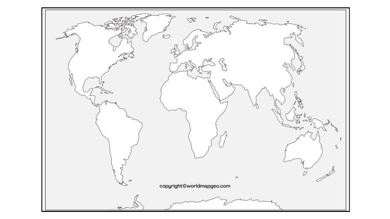 Printable World Map in Blank, Black and White PDF