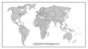Blank World Map Outline with Printable Worksheet in PDF