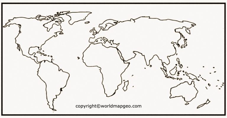 Political World Map Outline, Printable PDF in Black & White