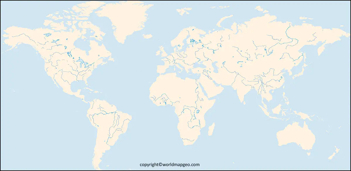 Printable Blank World Map Rivers   Blank World River Map 