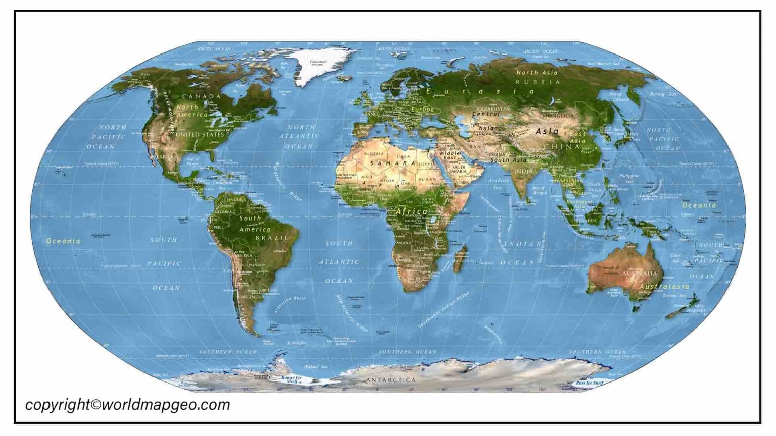 World Map Physical in Blank, Printable, and Labeled PDF