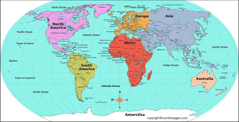World Map with Equator, Countries, and Prime Meridian