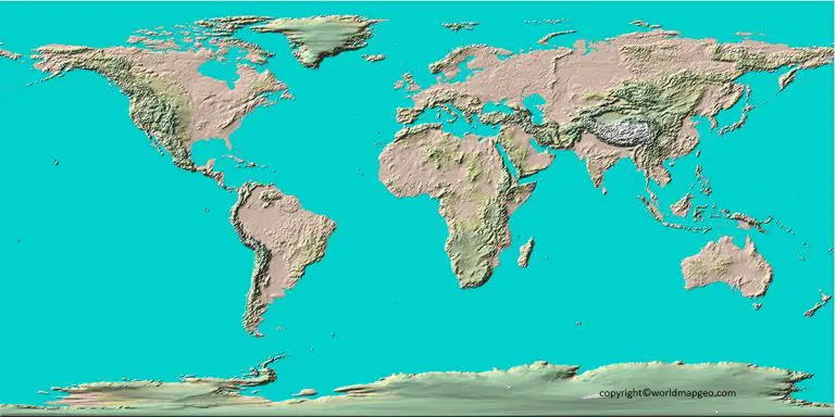 World Topographic Map 3D Colors in Labeled & Interactive