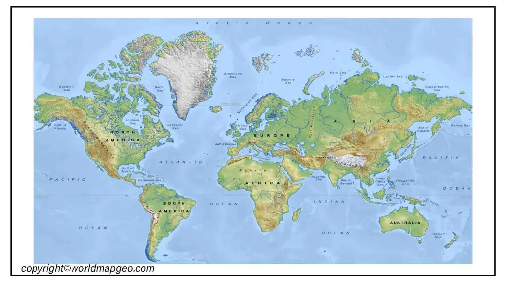 World Map Physical In Blank, Printable, And Labeled PDF