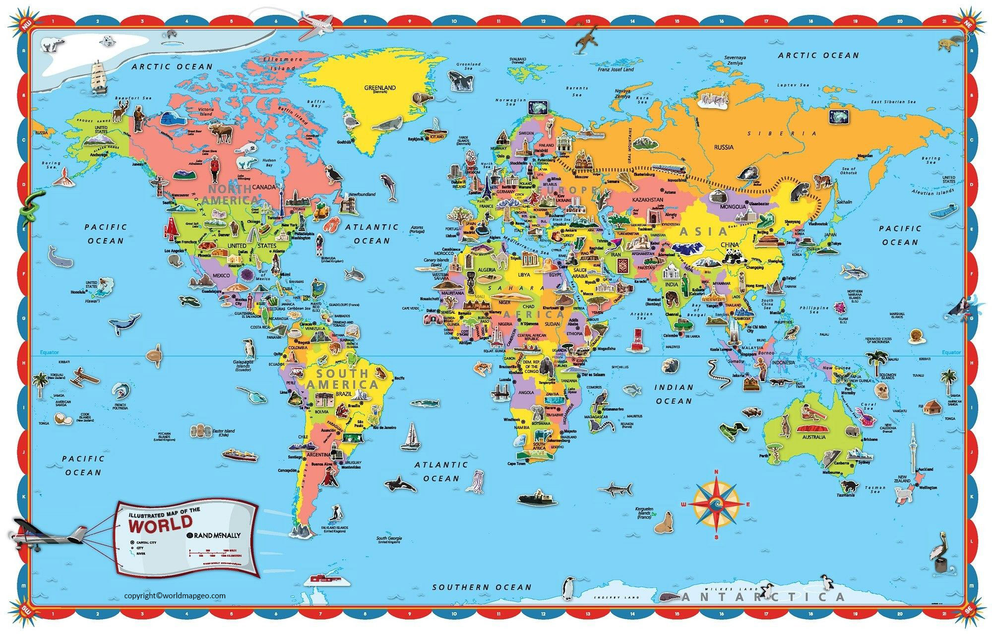 Large World Map Poster In Vintage Authagraph And Printable