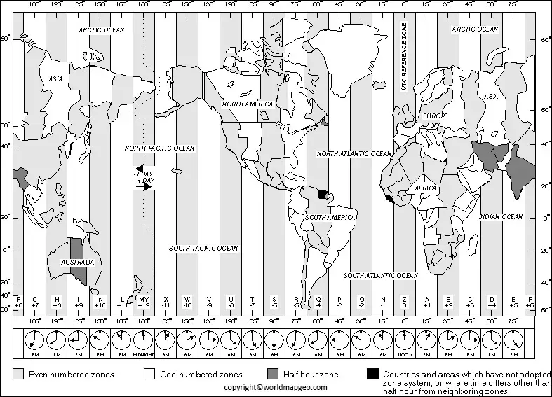 Printable World Time Zone Map