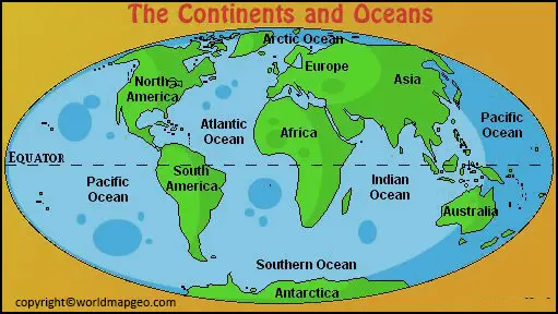 World Map 7 Continents with Names