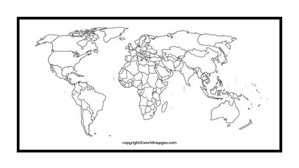Printable World Map in Blank, Black and White PDF