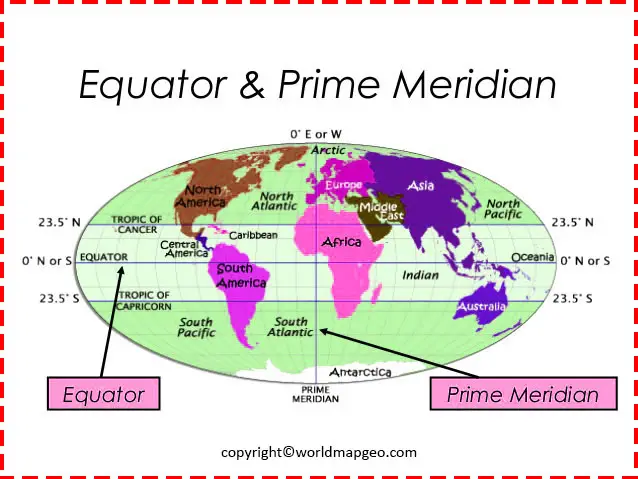World Map Equator and Prime Meridian