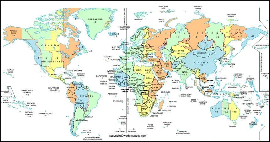 World Time Zone Map Labeled