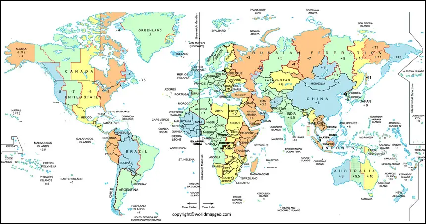 World Time Zone Map Printable in High Resolution with Names