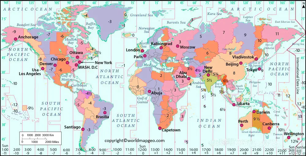 World Time Zone Map with Names