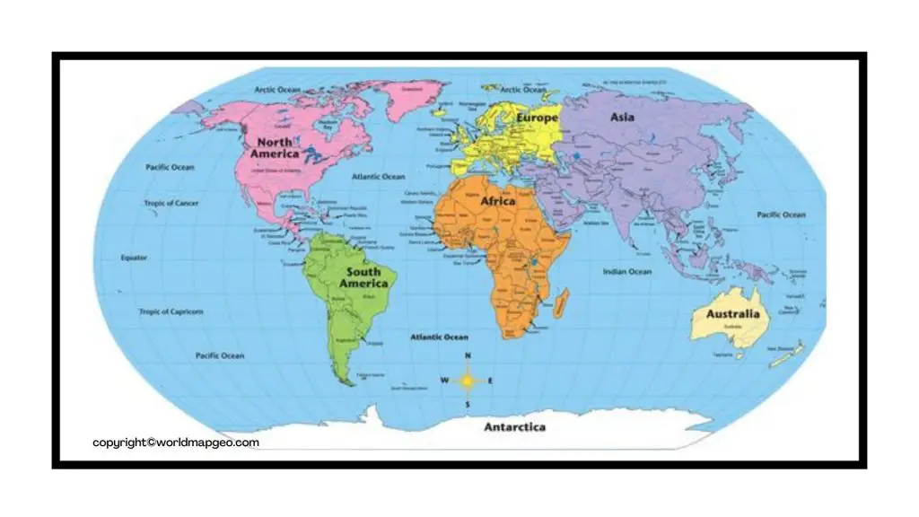 World Map Labeled Simple Printable with Countries Oceans