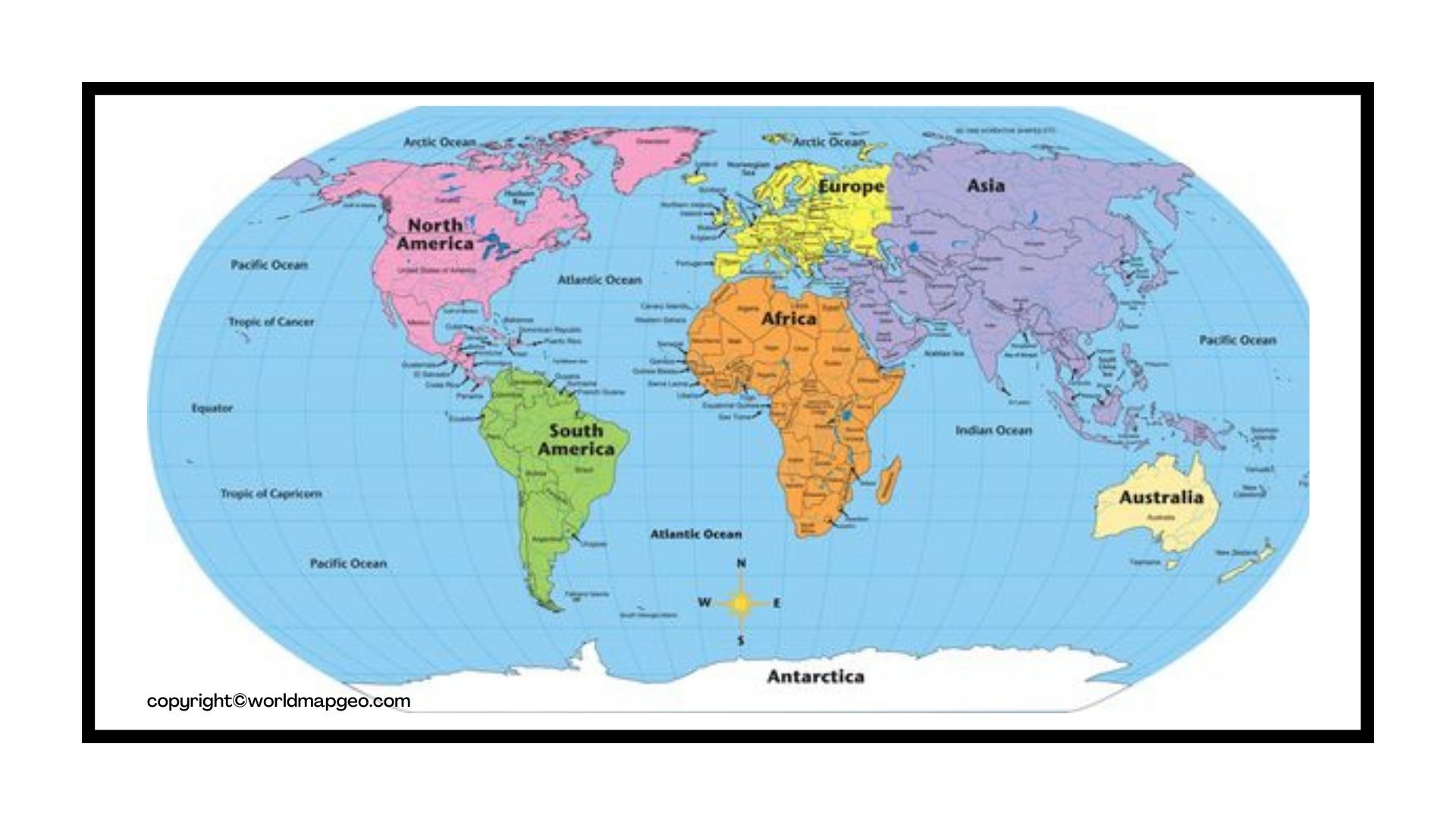 map of the world continents labeled