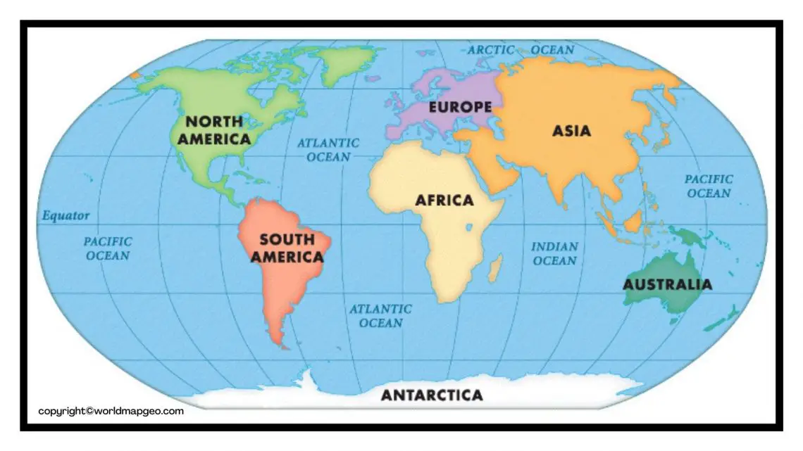 World Map Labeled Simple, Printable with Countries & Oceans