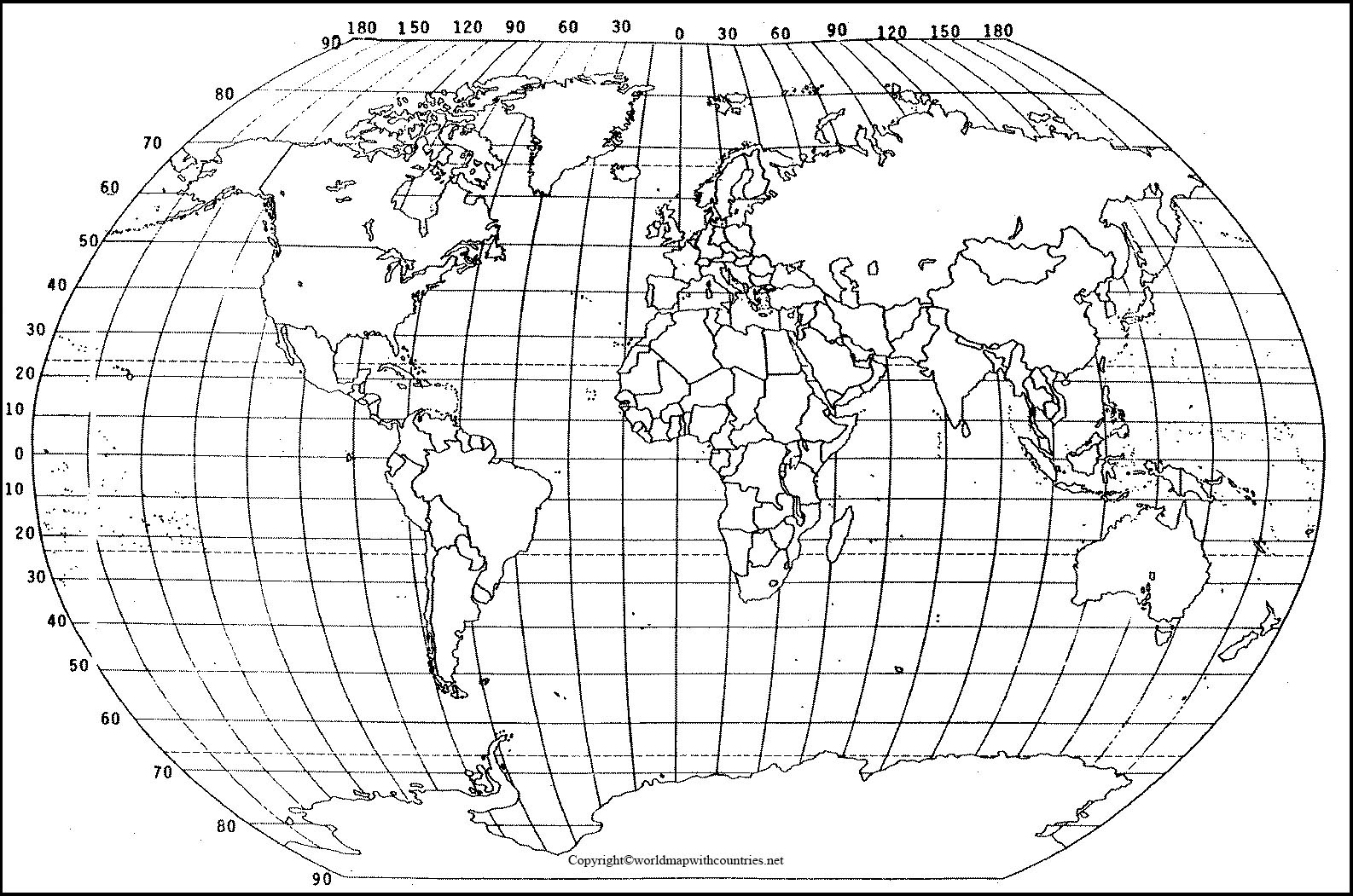 World Map With Latitude And Longitude Lines