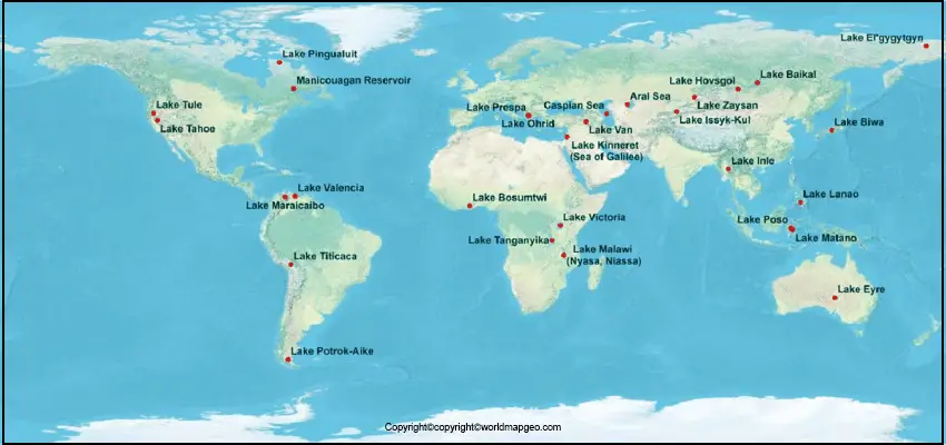 Labeled Lakes of The World Map