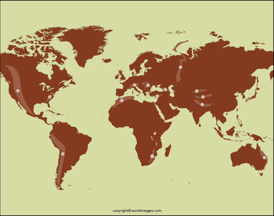 Labeled Mountain Ranges Map