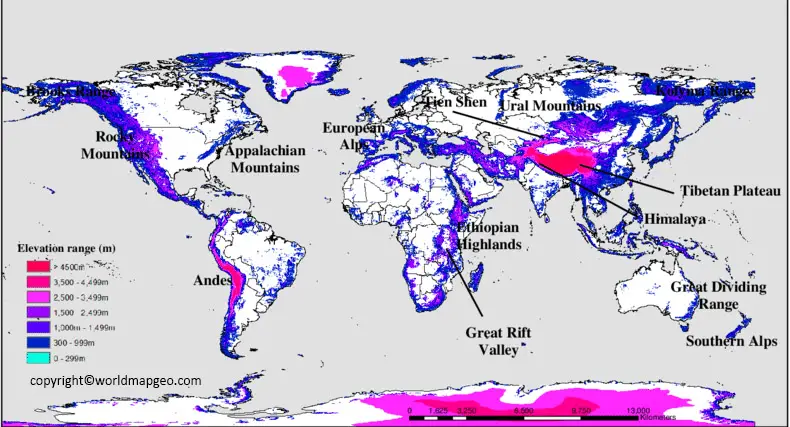 World Map Mountain Ranges Labeled   Mountain Ranges Map 