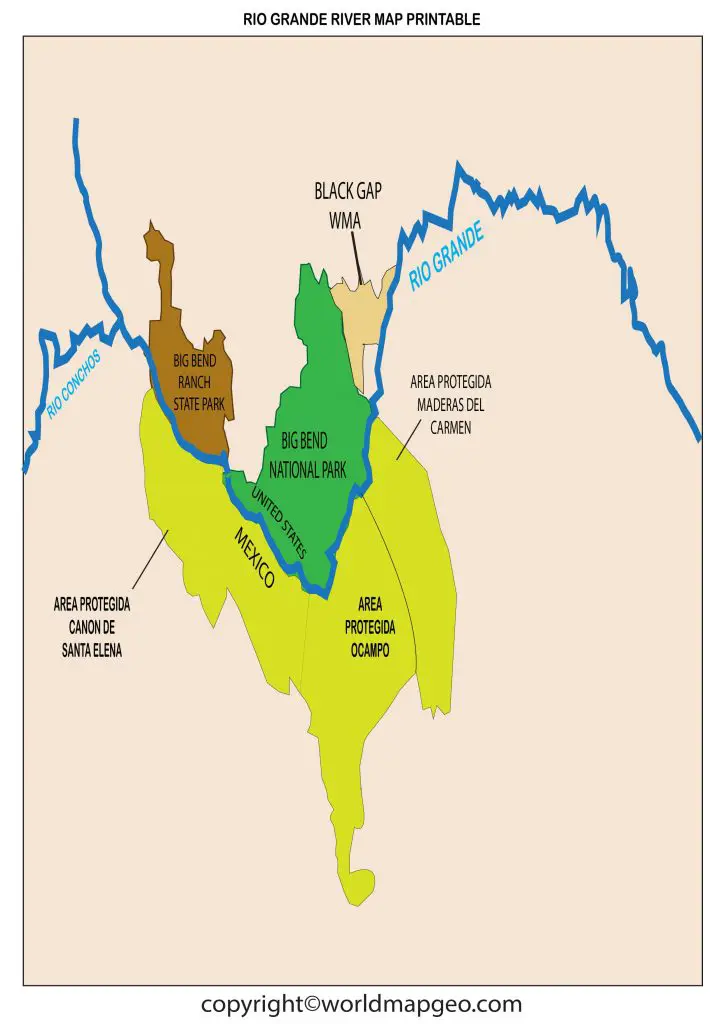 Rio Grande River Map Texas US Printable Map