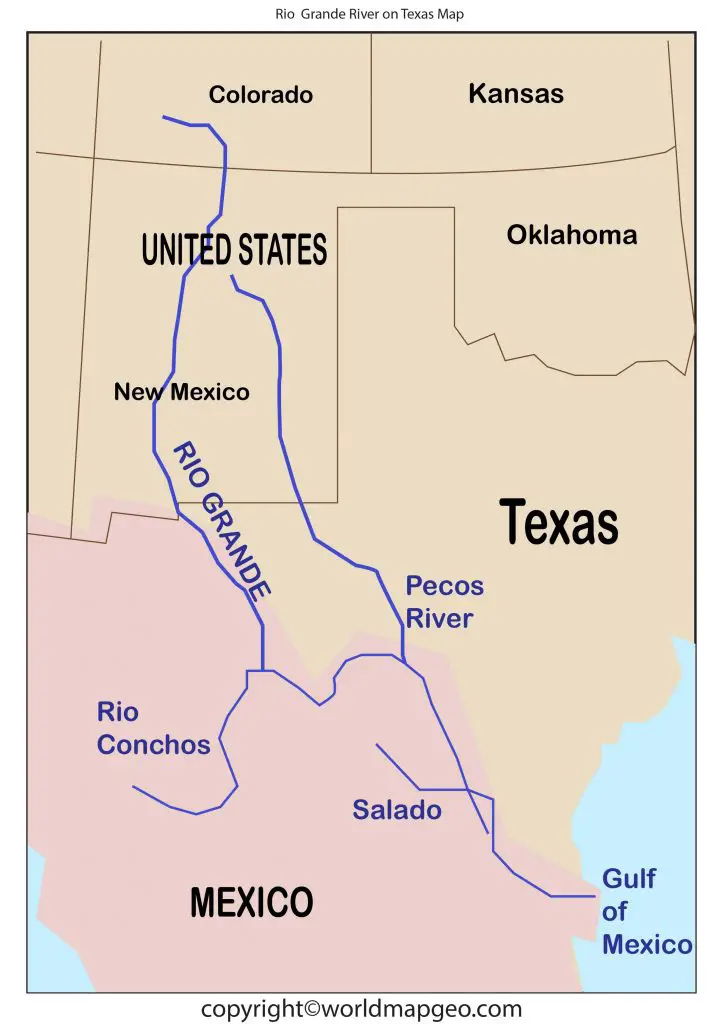 Rio Grande River Map Texas US Printable Map