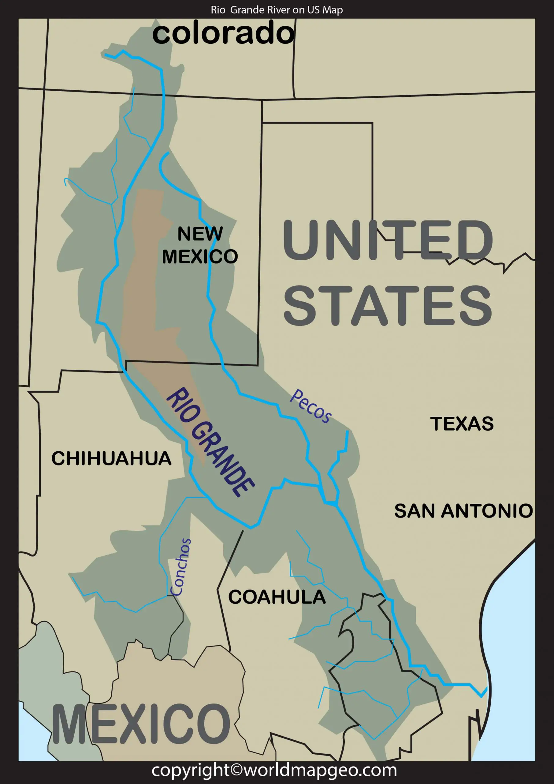 Rio Grande River on US map