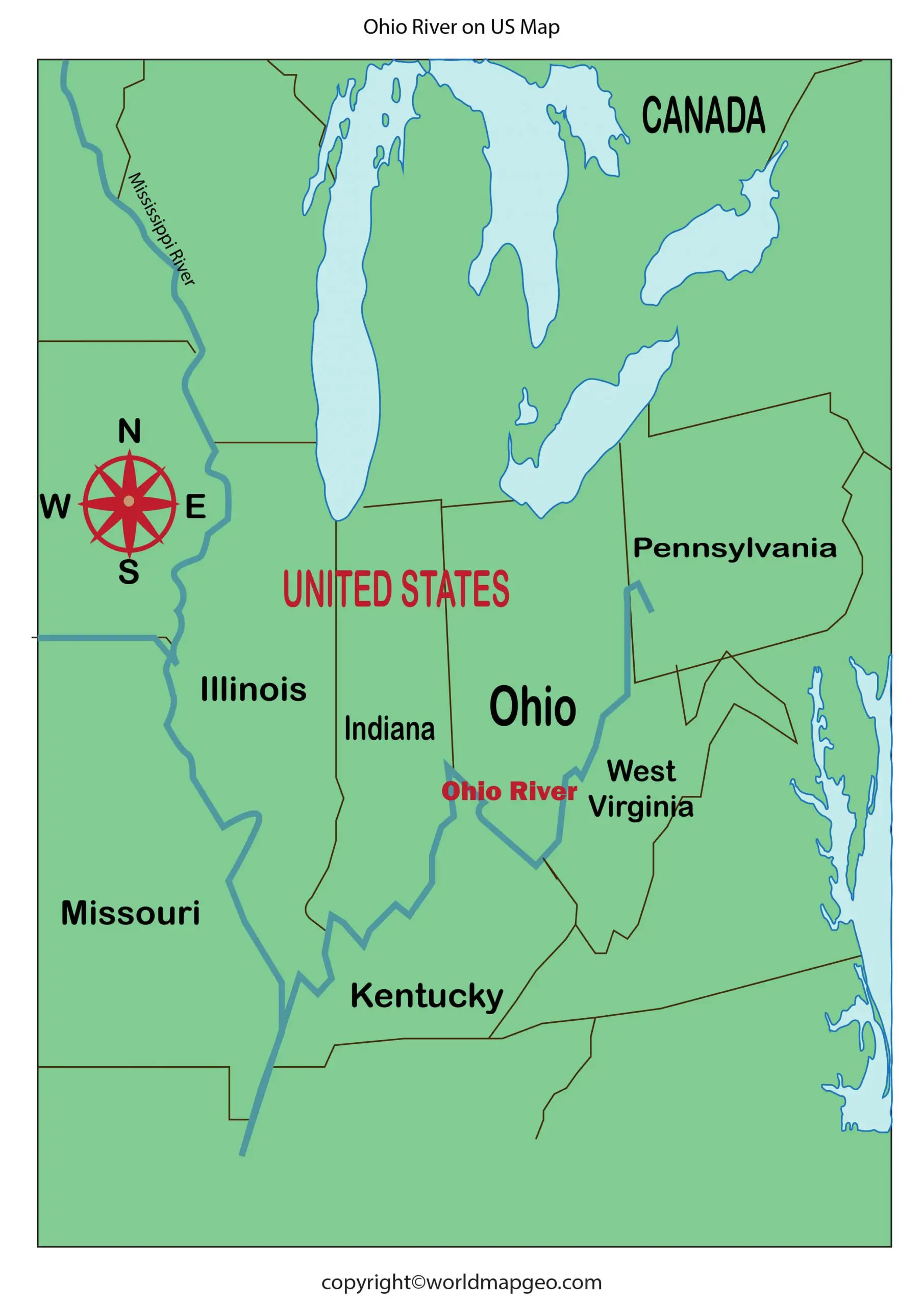 Ohio River Map USA