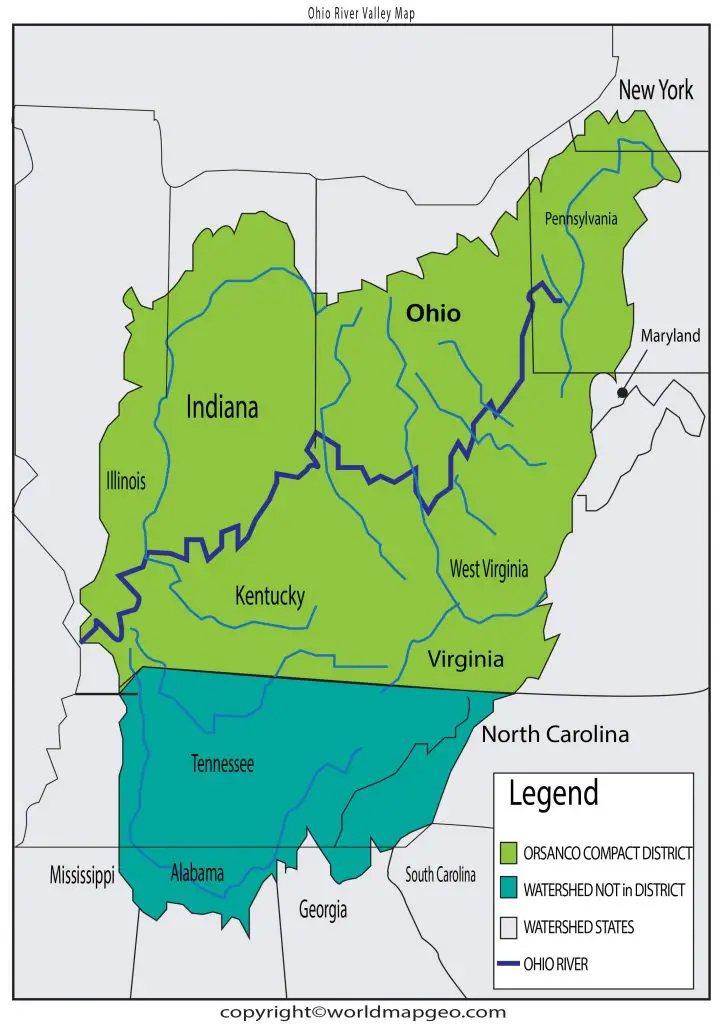 Ohio River Map - Where Ohio river valley is located?