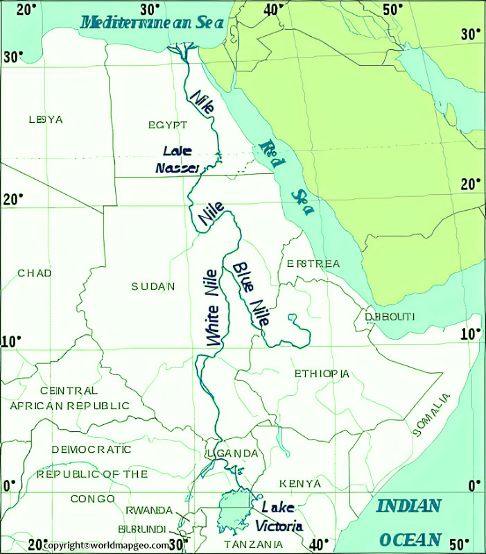 Nile River map world atlas