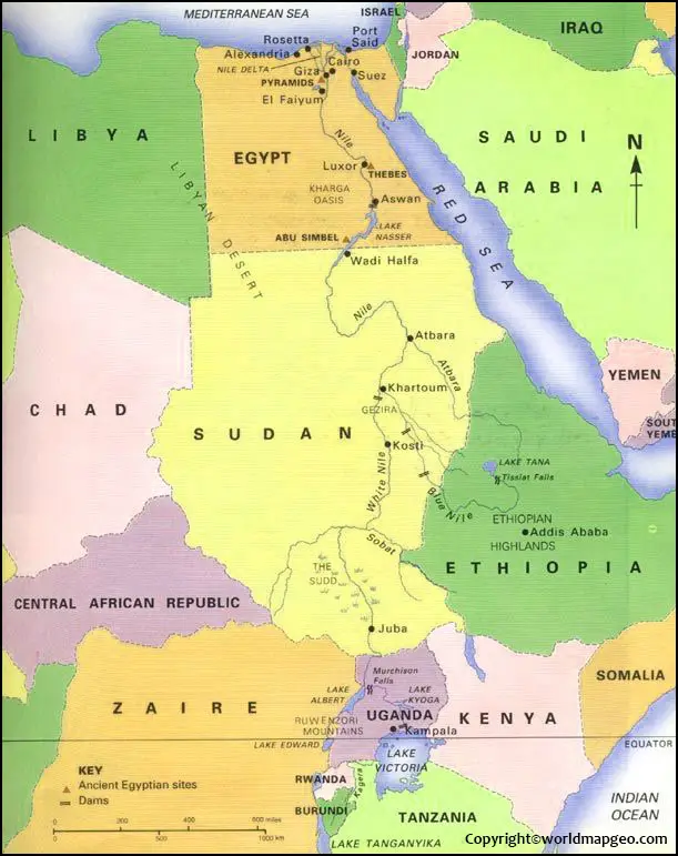 Nile river on world political map