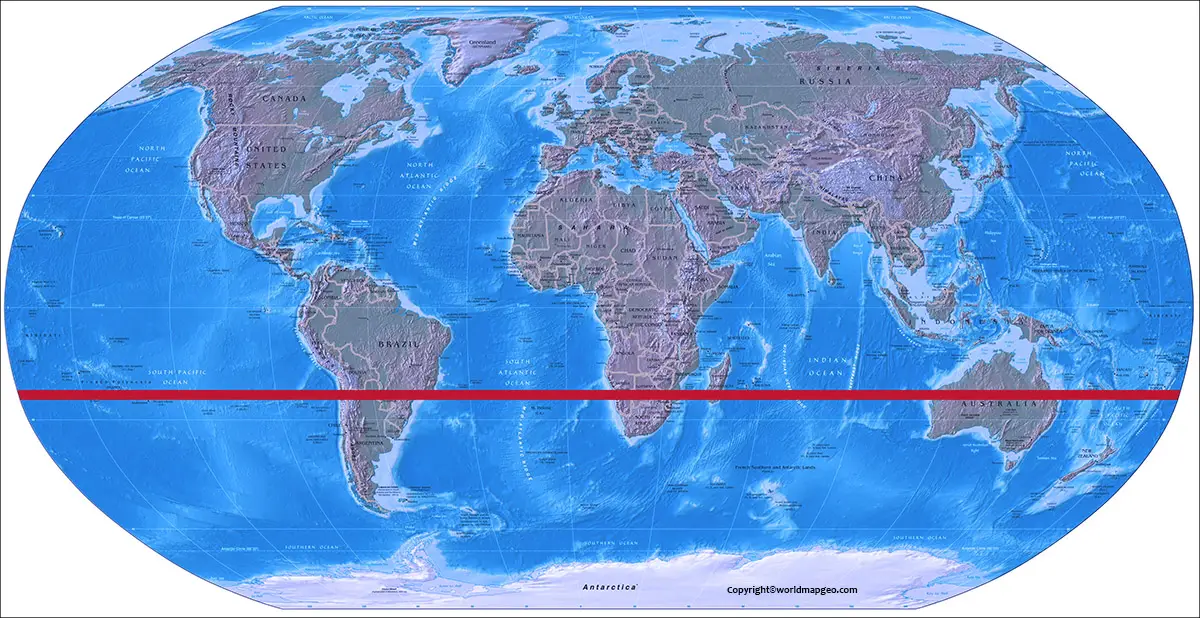 Tropic of Capricorn on World Map