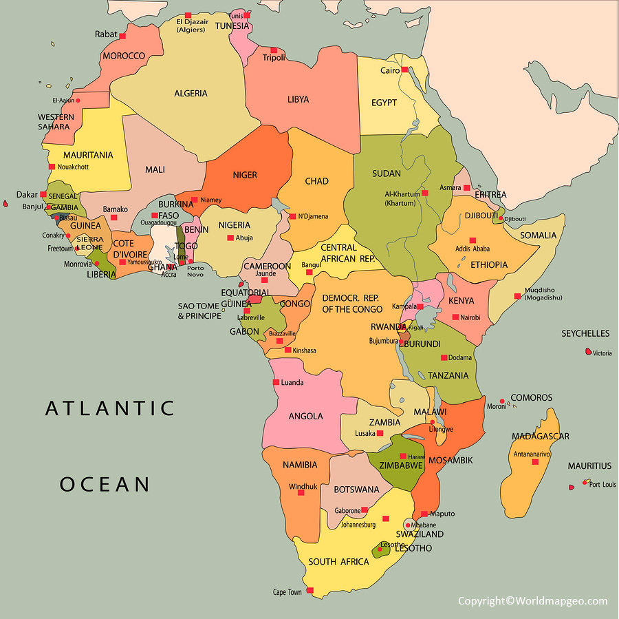 africa political map with countries and capitals