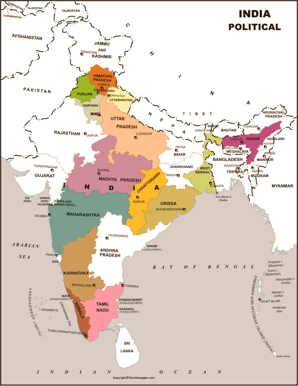 India Political Map [Detailed Political Map of India] in Pdf