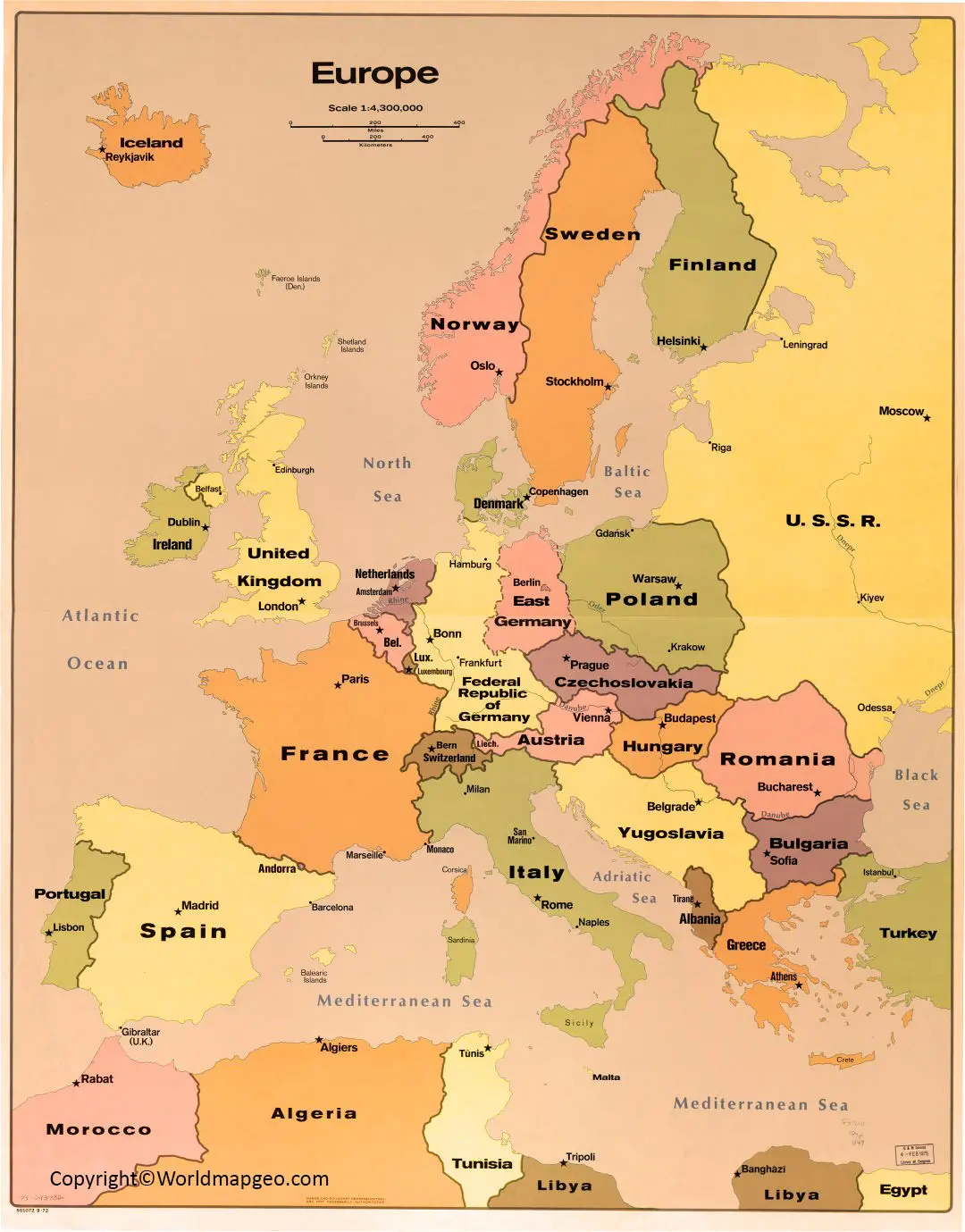 european countries on a political map