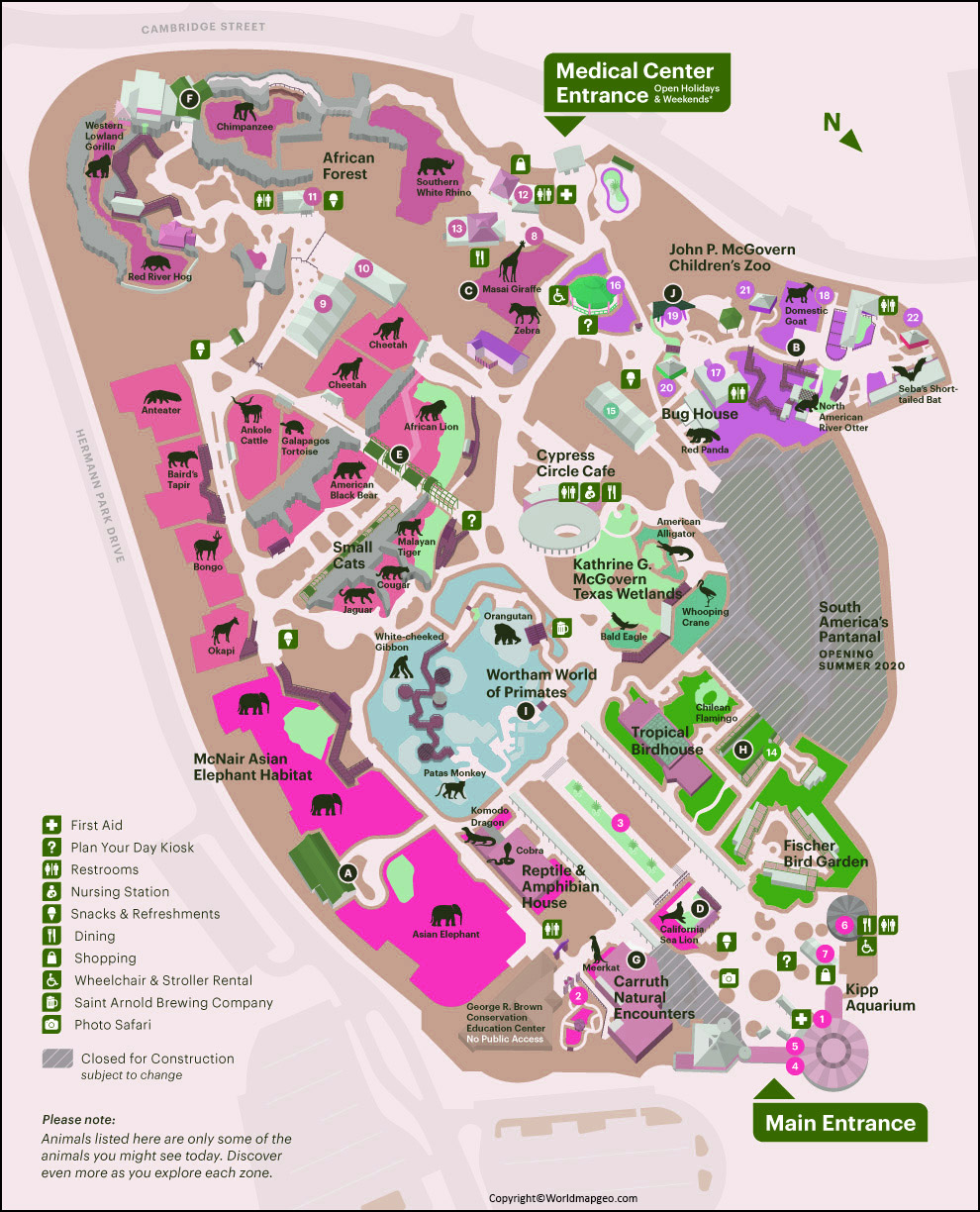 Houston Zoo Map Printable with Direction in Pdf