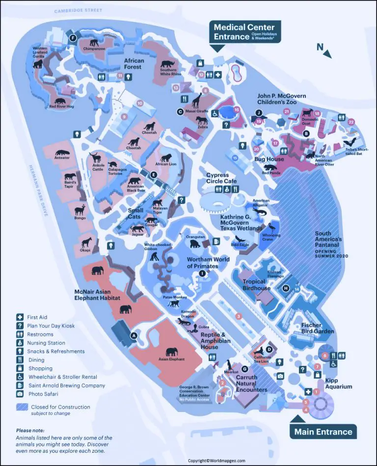 Houston Zoo Map Printable with Direction in Pdf