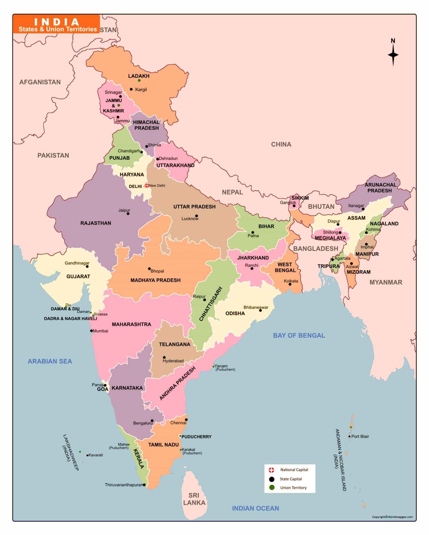 India Political Map [Detailed Political Map of India] in Pdf