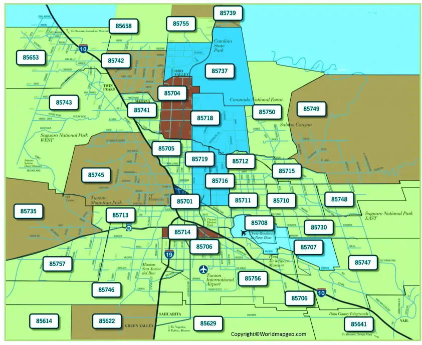 Tucson Zip Code Map Az Tucson Map By Zip Codes Printable