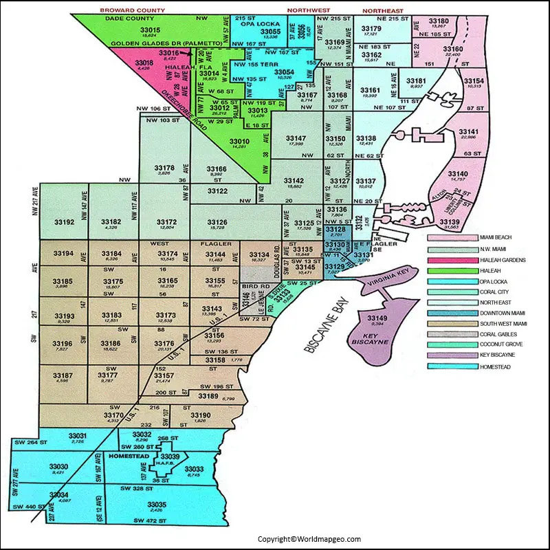 Map of Zip Codes in Miami