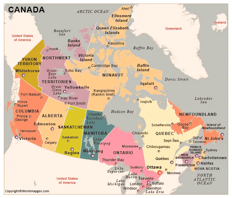 canada physical political map