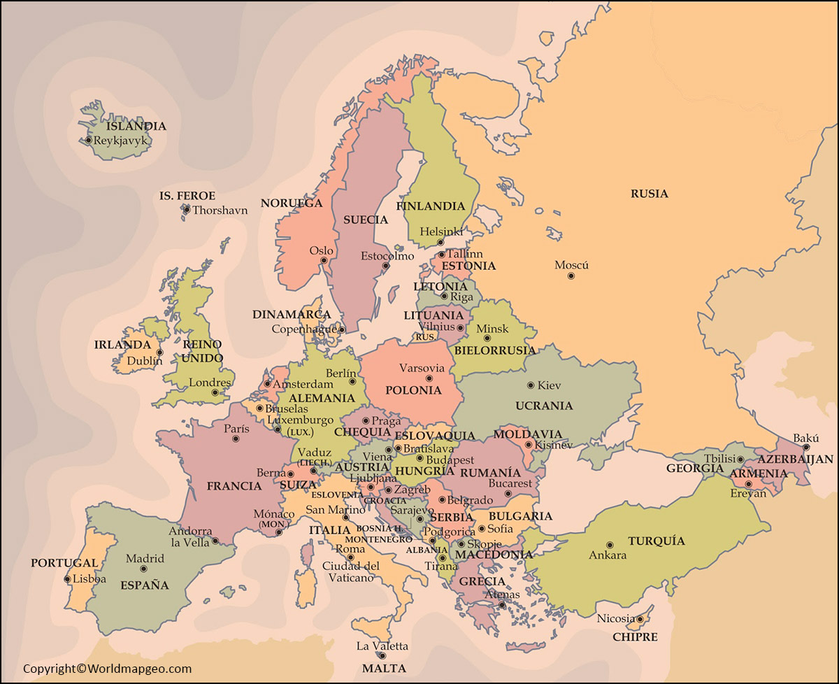 political map of europe with cities