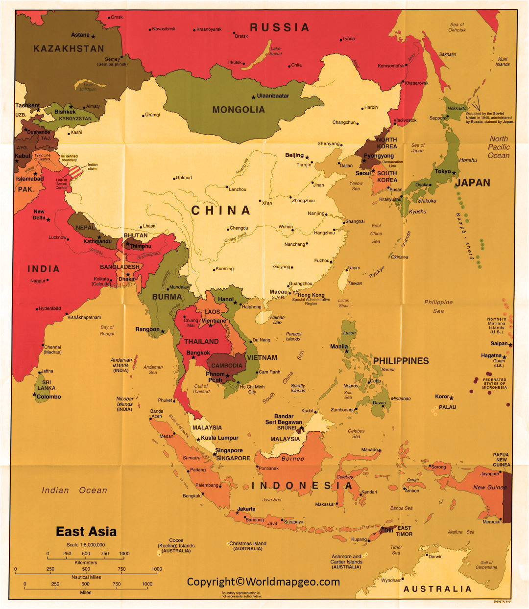 asia political map with countries