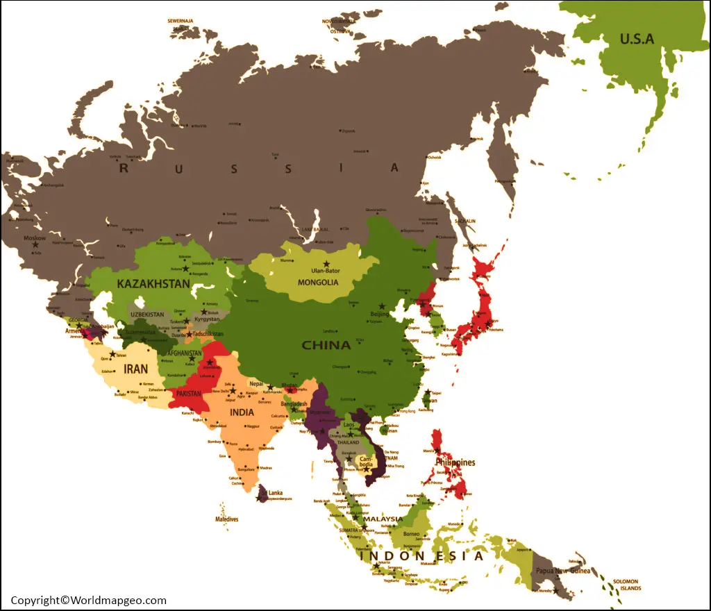 political map of asia with capitals