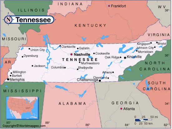 Printable Tennessee Political Map